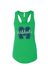 Big M with polka dots on kelly green tank, wildcats over M